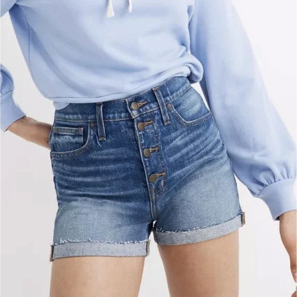 Madewell Pants - Madewell High-Rise Denim Shorts in Burke Wash Button-Front Edition
